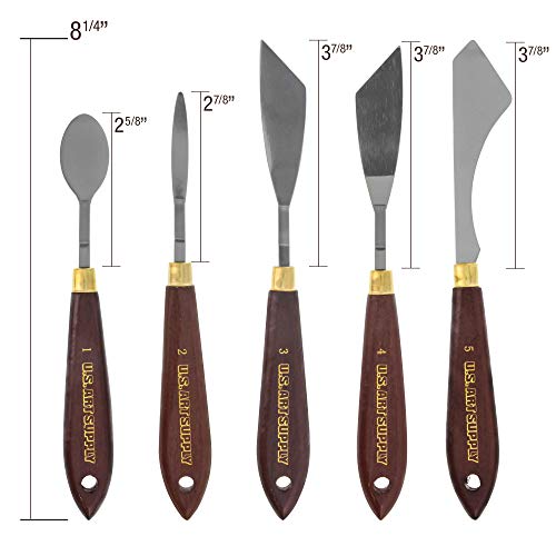U.S. Art Supply 5-Piece Artist Stainless Steel Palette Knife Set - Wood Hande Flexible Spatula Painting Knives for Color Mixing Spreading, Applying Oil, Acrylic, Epoxy, Pouring Paint on Canvases, Cake - Image 4