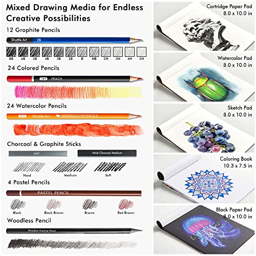 124 PCS Drawing Kit, Shuttle Art Professional Drawing Supplies with Sketch, Charcoal, Colored, Graphite, Pastel Pencils & Sticks, Complete Drawing Tools and Paper Pads in Zipper Case for Artists& Kids - Image 7