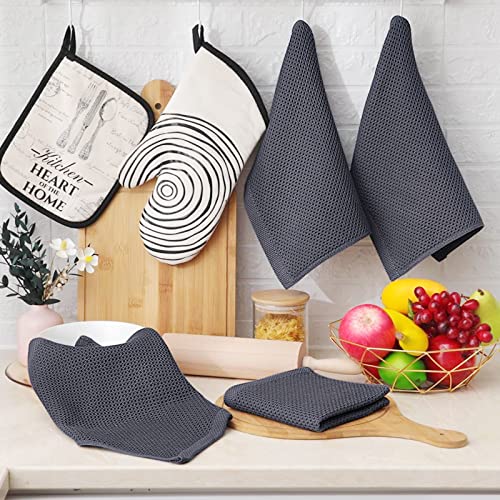 Homaxy 100% Cotton Waffle Weave Kitchen Dish Cloths, Ultra Soft Absorbent Quick Drying Dish Towels, 12x12 Inches, 6-Pack, Dark Grey - Image 3