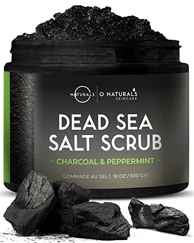 O Naturals Activated Charcoal Mens Body Scrub, Dead Sea Salt Scrub for Men, Anti-Aging Mens Skin Care, Charcoal Natural Body Exfoliating Scrub, Mens Face Scrub, Hand scrub & Body Polish 18oz