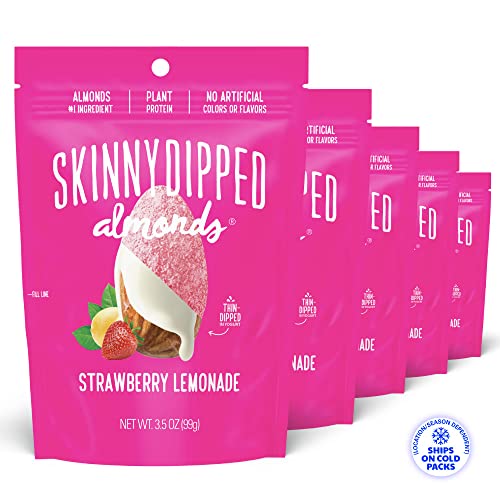 SKINNYDIPPED Strawberry Lemonade Almonds, Limited Edition, Healthy Snack, Plant Protein, Gluten Free, 3.5 oz Resealable Bags, Pack of 5 - Image 6