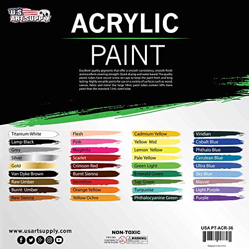 U.S. Art Supply Professional 36 Color Set of Acrylic Paint in Large 18ml Tubes - Rich Vivid Colors for Artists, Students, Beginners - Canvas Portrait Paintings - Color Mixing Wheel - Image 6