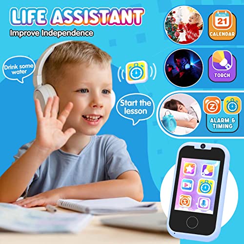 Kids Toy Phone Boys Puzzle Learning Toy, Eltrynic Toddler Touchscreen Smart Phone for 3 4 5 6 7 Year Old Boy, Christmas Birthday Gifts for Children Age 3-7, MP3 Music Player with Dual Camera (Blue) - Image 3
