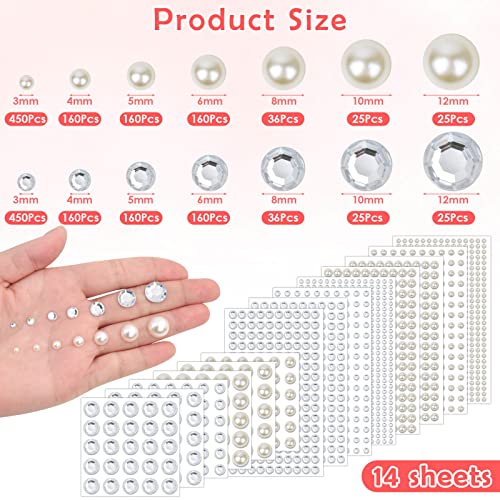 2032 Pieces Self Adhesive Hair Gems and Hair Pearls, Face Pearls and Jewels Stickers for Makeup, Crafts, Home Decor Scrapbooking Embellishments, 7 Sizes 3mm/4mm/5mm/6mm/8mm/10mm/12mm - Image 5