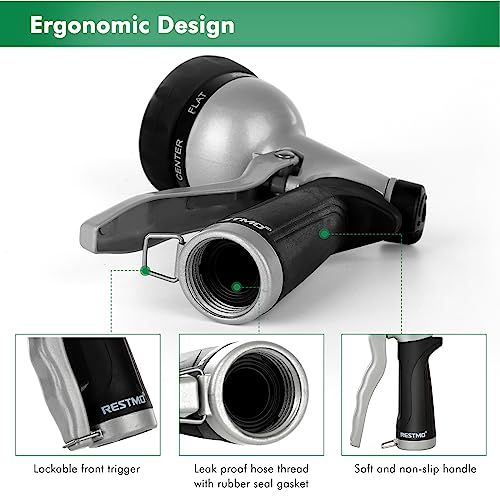 RESTMO Garden Hose Nozzle, Heavy Duty Metal Water Nozzle with 7 Adjustable Spray Patterns, High Pressure Hand Sprayer with Flow Control, for Watering Plants & Lawns, Washing Cars & Pets, Black - Image 4