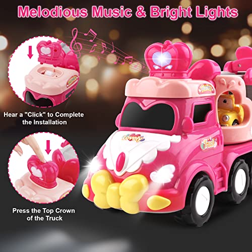 Toys for 1 2 3 Year Old Girl,5 in 1 Toddler Girl Toys,Carrier Truck Car Toys for 3 4 5 6 Year Old Toddler Girl with Music & Light,Pink Car Toys for 1 2 3 4 Year Old Girl,Toys for Girls Birthday Gifts… - Image 7