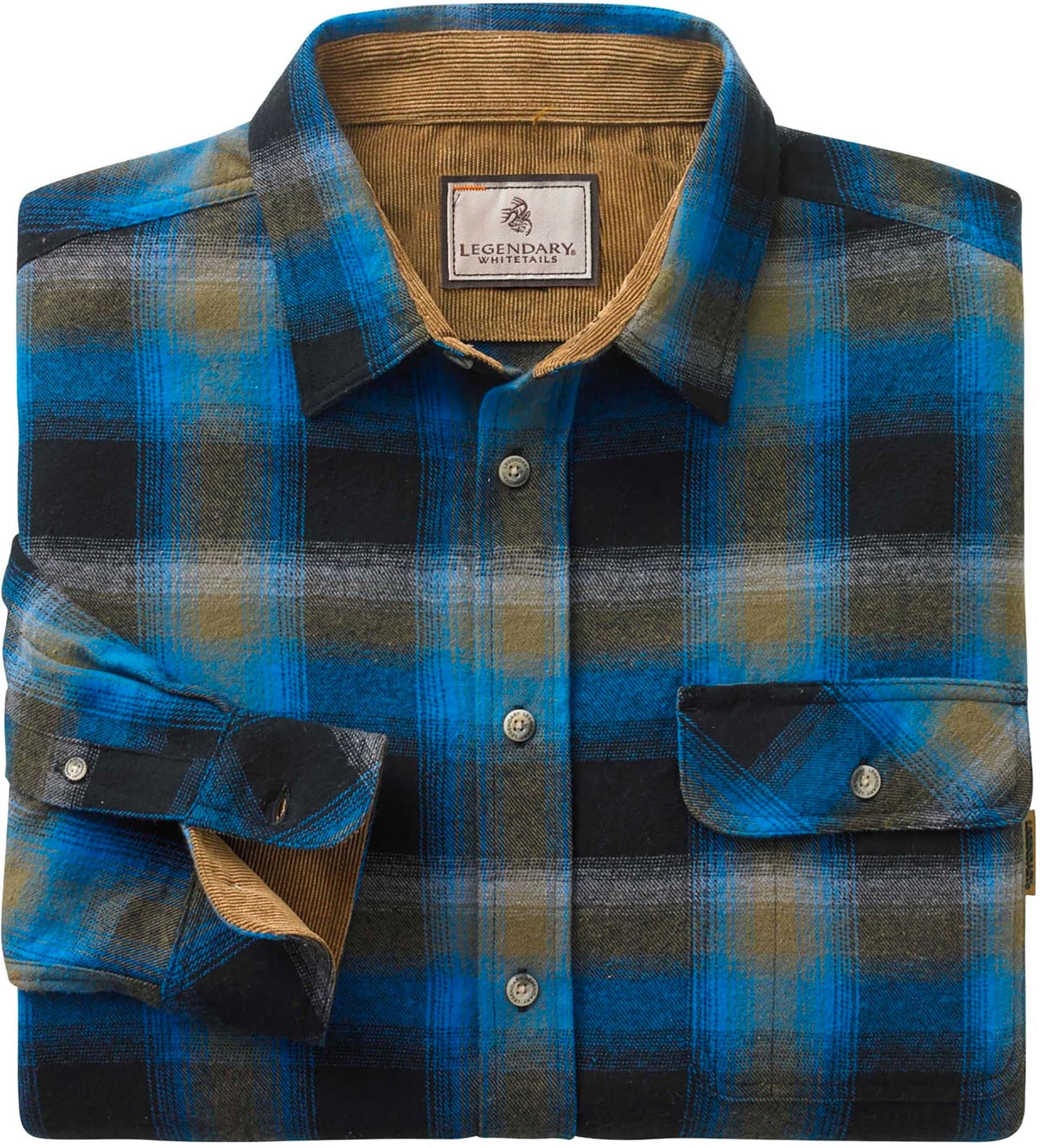 Legendary Whitetails Men's Buck Buck Camp Flannel Shirt, Long Sleeve Plaid Button Down Casual Shirt for Men, with Corduroy Cuffs, Fall & Winter Clothing, Cobalt Plaid, X-Large - Image 5